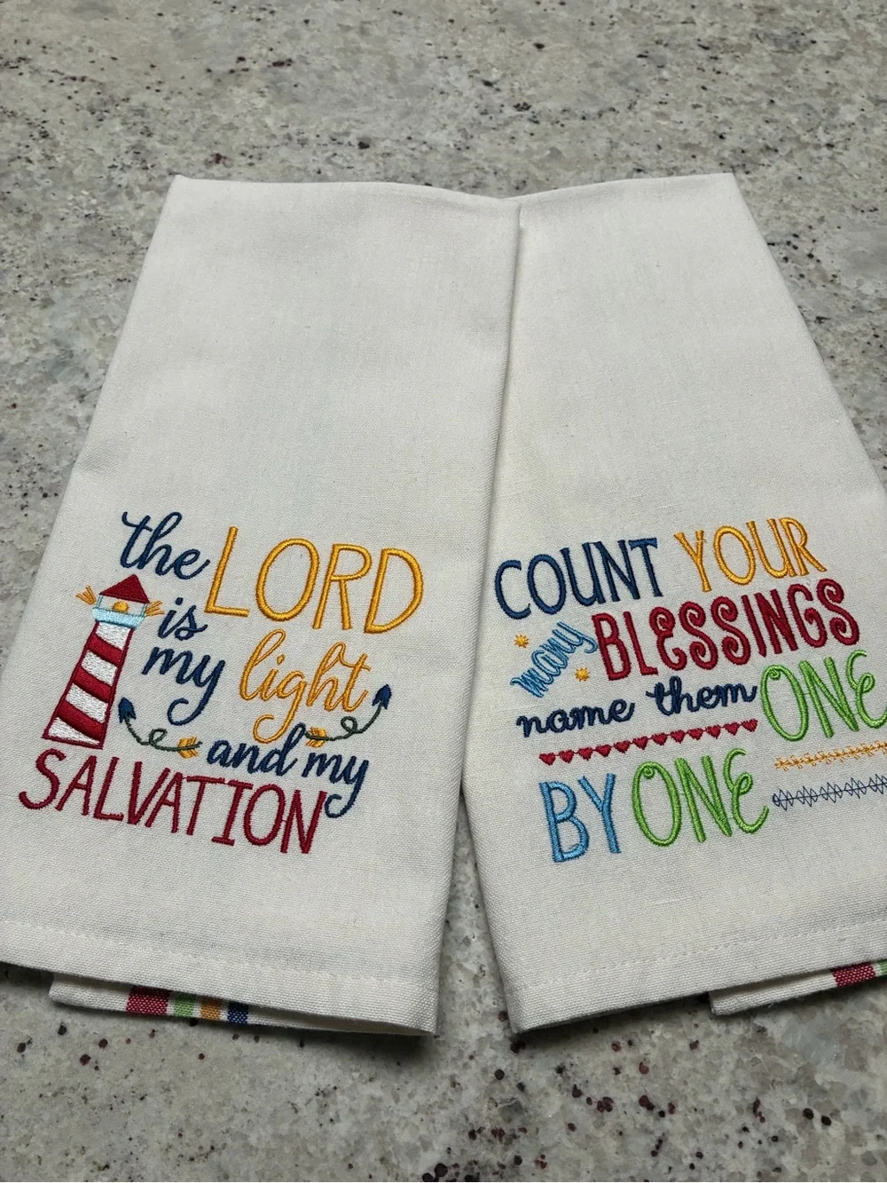 Embroidered Faith Kitchen Towels - White Inspirational Set